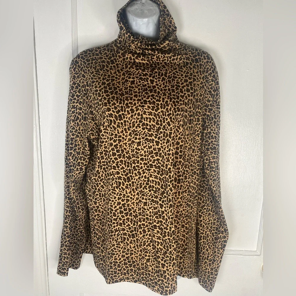 J. Crew Leopard Print Turtleneck Top in Tan and Black